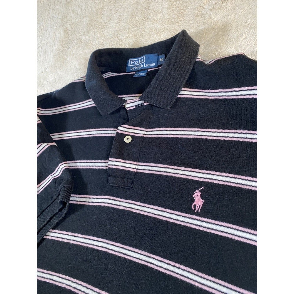 Polo Ralph Lauren Short Sleeve Polo Shirt Stripes Size Mens Medium Black/Pink